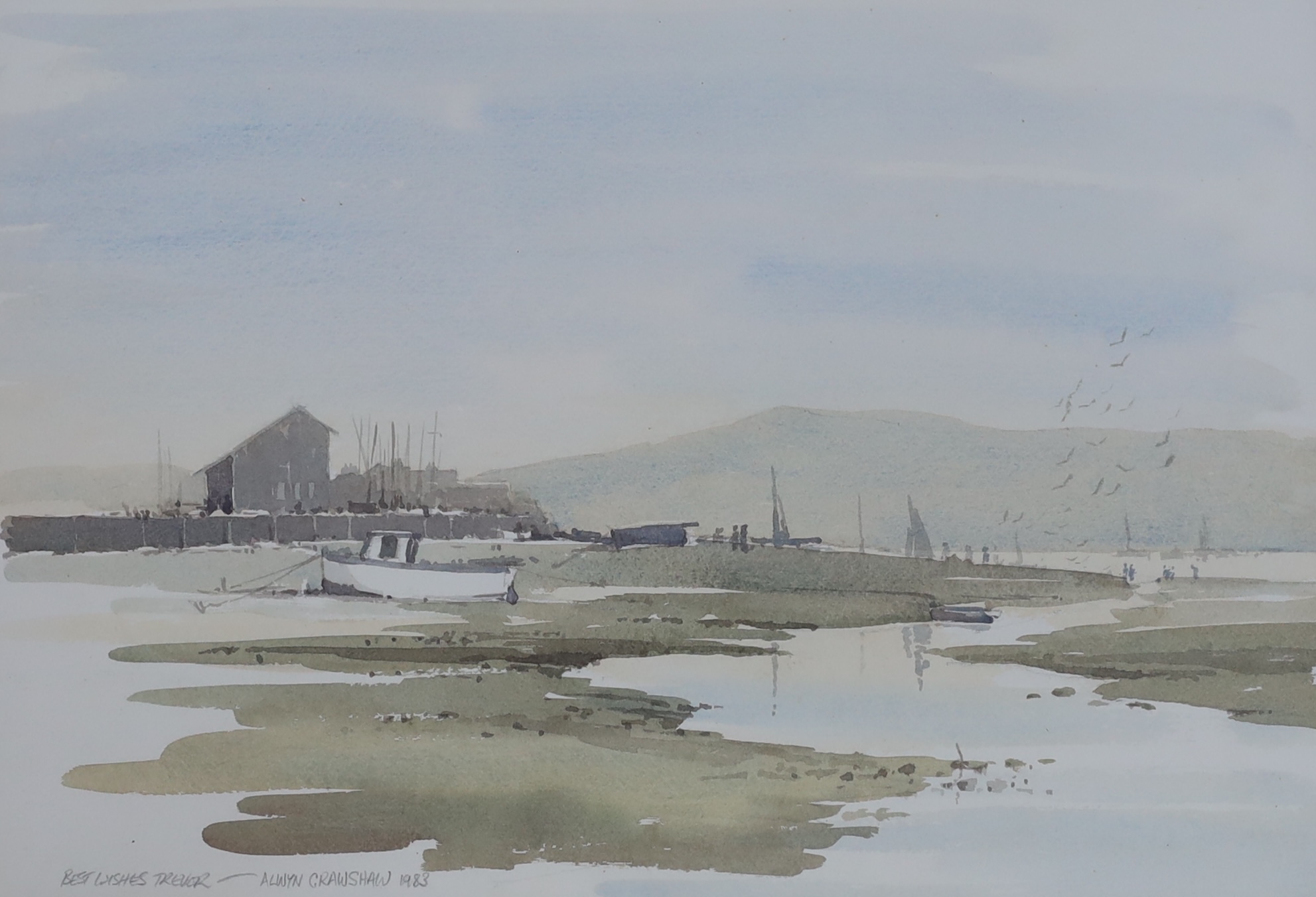 Alwyn Crawshaw (b.1934), watercolour, Estuary at low tide, signed and dated 1983, 34 x 49cm
